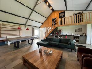 Aarle-Rixtel阿尔多鲁姆公寓的客厅配有乒乓球桌和沙发