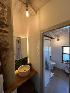 Cortes de ArenosoLa Esencia Casa Rural的一间带水槽和玻璃淋浴的浴室