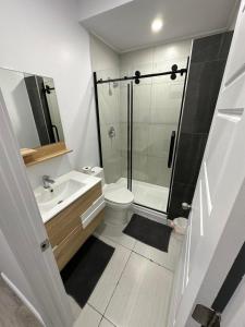 蒙特利尔Appartement 2 chambres - 202的带淋浴、卫生间和盥洗盆的浴室