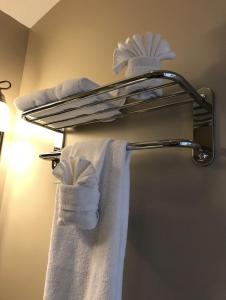 尤克卢利特Pacific Rim Guest Lodge - Adults Only的浴室内带毛巾的毛巾架