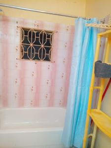 OracabessaBoothe's Palace的浴室设有窗户和浴帘