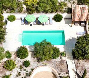 洛里Mas d'Olea的享有庭院游泳池的顶部景色