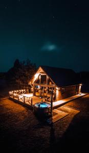 RõugeTindioru Valley Resort的一间夜间灯光小小屋