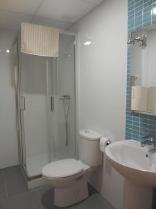 贝尼卡西姆Mirador dels Terrers的浴室配有卫生间、淋浴和盥洗盆。