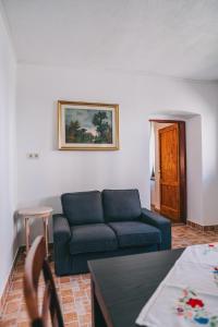 西格利盖特Feher Barany Apartment的客厅配有蓝色的沙发和桌子