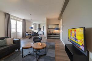 科莱恩斯普拉特Design apartment in Zeeland with its own wellness的带沙发和电视的客厅