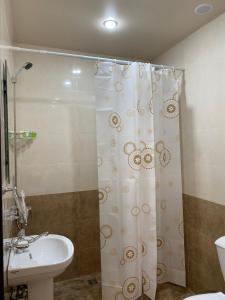 久姆里Gyumrva Tun的浴室配有淋浴帘和盥洗盆。