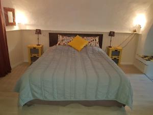 米尔芒德Maison Jules Goux的一间卧室配有一张带黄色枕头的大床