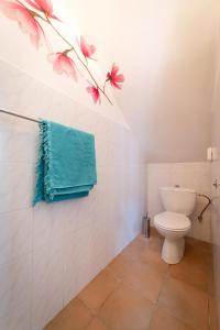 普拉特斯Hillside Home in Platres的一间带卫生间和绿毛巾的浴室