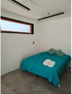 Amecameca de JuárezApartamento Loft Centrico Amecameca的一间卧室配有绿床和毛巾
