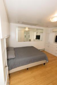 联城Convenient and private 2bed home mins to NYC的一间卧室配有一张床,并在一间客房内配有电视。