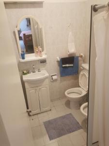 科连特斯Cuarto privado separado de la casa principal y con entrada independiente的一间带卫生间、水槽和镜子的浴室