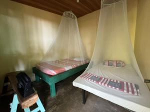 卡维塔Casa Mamré的客房内的两张床和蚊帐