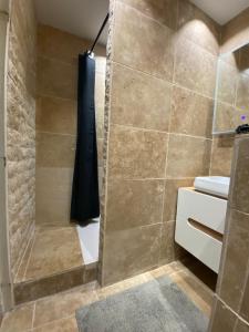 圣但尼Appartement cocooning, design, confort & Balcon的一间带步入式淋浴间和卫生间的浴室