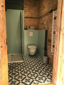 莱希纳DOM PIWOWARA的一间带卫生间和玻璃淋浴间的浴室