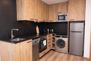 曼雷沙APM Manresa的厨房配有不锈钢用具和木柜