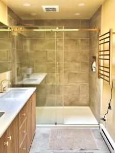 蒙特利尔Beautiful Luxury Shared Home in Montreal的带淋浴和盥洗盆的浴室
