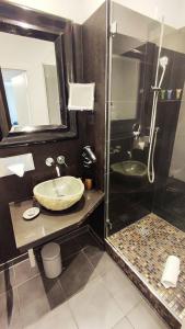 科隆莱茵布里克别墅酒店的一间带水槽和淋浴的浴室