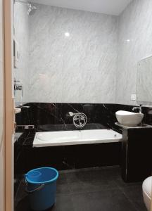 埃尔加德R Hotels By Suraj Residency Yercaud的带浴缸和盥洗盆的浴室