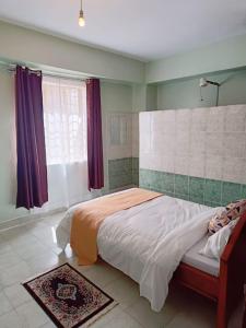 内罗毕Sislink Suites的一间卧室设有一张大床和一个窗户。
