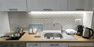 卡泰里尼Alfa- Central Luxury Condo的厨房配有水槽和台面