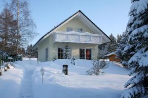 BeerheideFerienhaus Vogtlandresidenz的雪覆盖的房子,有院子