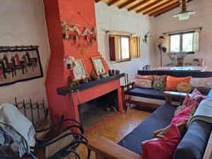 巴雷阿尔Aire de Barreal Hostel Andino的客厅设有壁炉和沙发。