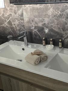 Pêro MonizA Casa da Corsica的浴室水槽和毛巾