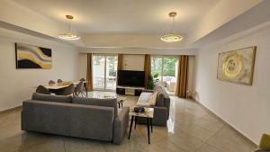 拉斯阿尔卡麦Luxury villa 4 bedroom with pool access的客厅配有两张沙发和一台电视机