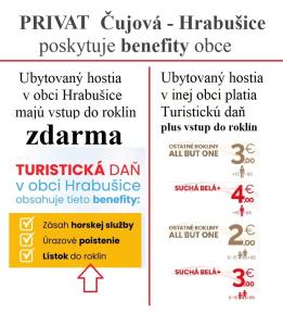 赫拉布斯Privát Čujová的餐厅的菜单,有两种不同的字体
