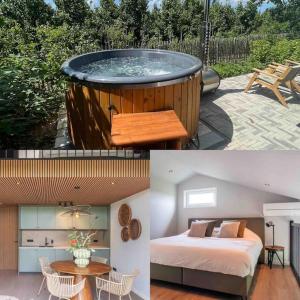 KapelleCasa Fico, luxe huisje met hottub én kamado的卧室和床的两幅热水浴缸图片