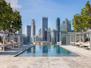 新加坡Mondrian Singapore Duxton的一座城市天际线的游泳池