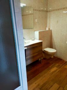 圣伊波利特Chambres Thirion的一间带水槽、卫生间和镜子的浴室
