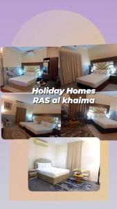 拉斯阿尔卡麦Holiday Homes的酒店房间三张照片的拼贴画