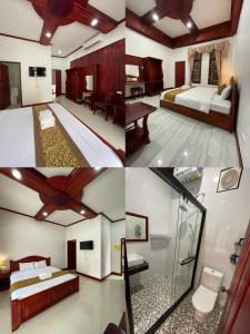 琅勃拉邦PhaiLin Hotel的一张酒店房间四张照片的拼贴图