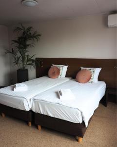 博克斯梅尔特菲尔特里克酒店的一张大床,上面有两个枕头