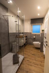 莱米拉斯Südschleife Appartements - WLAN - Direkt am Ring的带淋浴、卫生间和盥洗盆的浴室