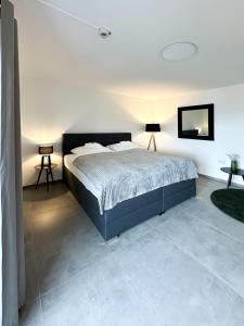 锡根Si-View Doppelzimmer mit Balkon Zimmer 1的一间卧室配有一张大床和镜子