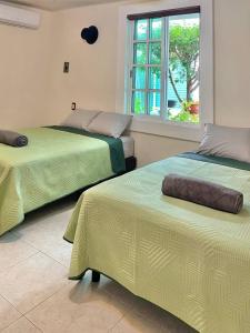 切图马尔Casa Coccoloba, Chetumal, Quintana Roo的一间卧室设有两张床和窗户。