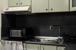弗洛里纳Lucato apartment的厨房配有水槽和微波炉