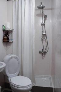 弗洛里纳Lucato apartment的浴室配有白色的浴帘和卫生间