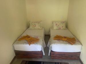 帕拉蒂Pousada Meraki Paraty Mirim的客房角落设有两张单人床。