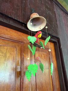 利马Chamisal Jungle Hotel的鸟儿的木门和灯