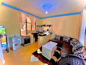 乌昆达Cozy Holiday Homes.的带沙发的客厅和厨房
