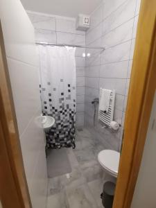 Brzi BrodV&U Sobe的白色的浴室设有卫生间和淋浴。