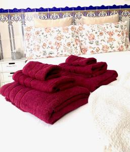 奥良Zenit charm Olhao relax cubist House的床上铺着红毯