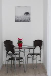 布达佩斯Wagner Villa 902的一张桌子,上面有四把椅子和一株植物