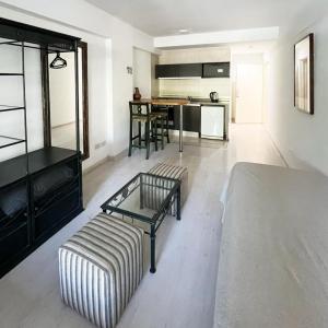 布宜诺斯艾利斯米莉诺公寓酒店的带沙发的客厅和厨房