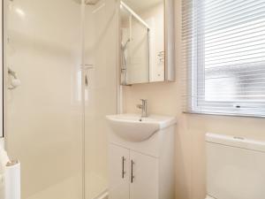 萨克斯曼德姆Osprey 52的白色的浴室设有水槽和淋浴。