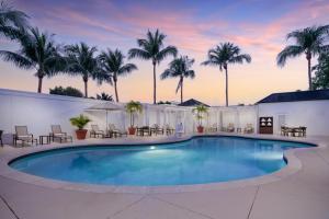 阿文图纳迈阿密安菲特拉购物中心万怡酒店的一座棕榈树环绕的游泳池
